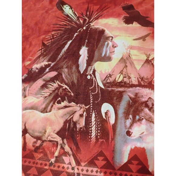 THE MOUNTAIN 2008 Indian Shirt XXL Horses Wolf Leather Tag Tie Dye - Picture 2 of 5